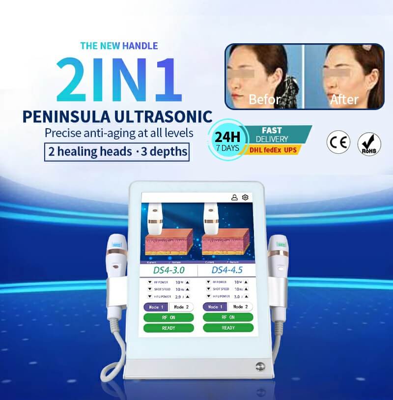  Wholesale 2 in 1 dual ultrasonic gun machine vaginal tightening 2.0mm 3.0mm 4.5mm forehead wrinkles remove skin tightening for salon